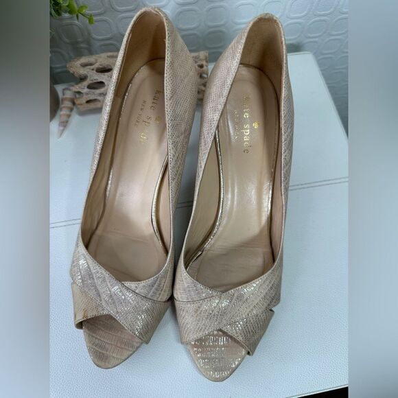Kate Spade Billie Peep Toe Heels Snake Print Size 8.5 - Picture 6 of 11